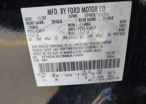 2008 Ford Edge Sel z USA, uszkodzony, nr VIN 2FMDK38C88BA19400